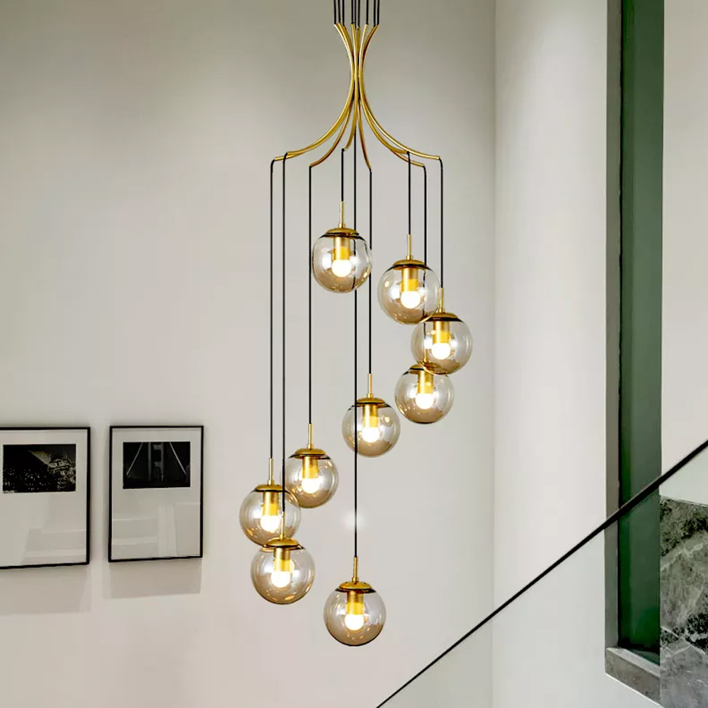 Minimalistic Bubble Brass Long Pendant Light Glass Chandelier