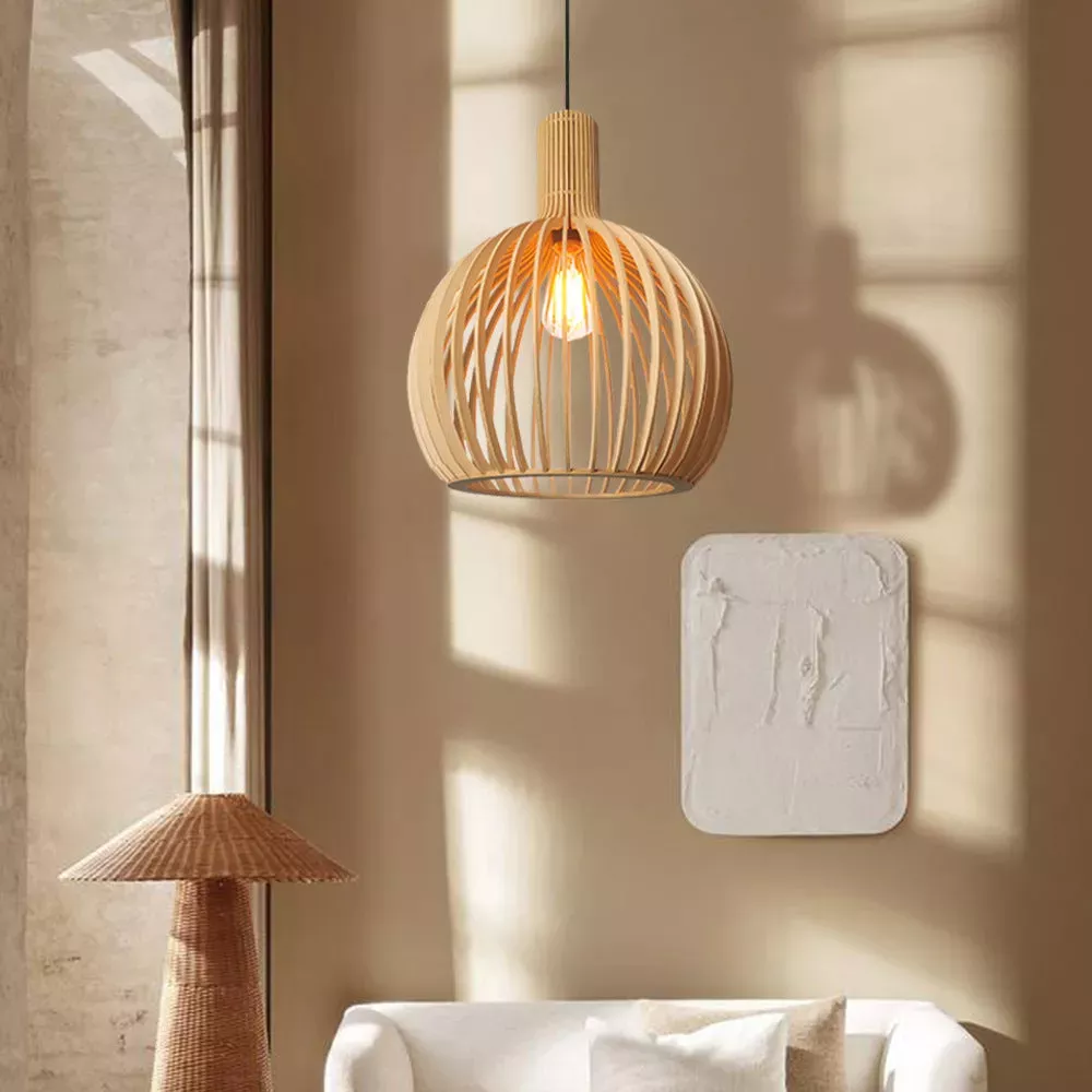 Modern wood outlet pendant light