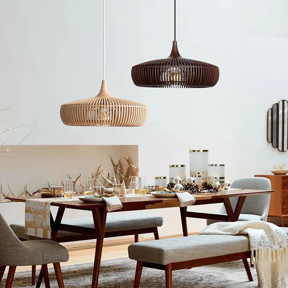 Retro Natural Wood Pendant Light Lampshade For Dining Room