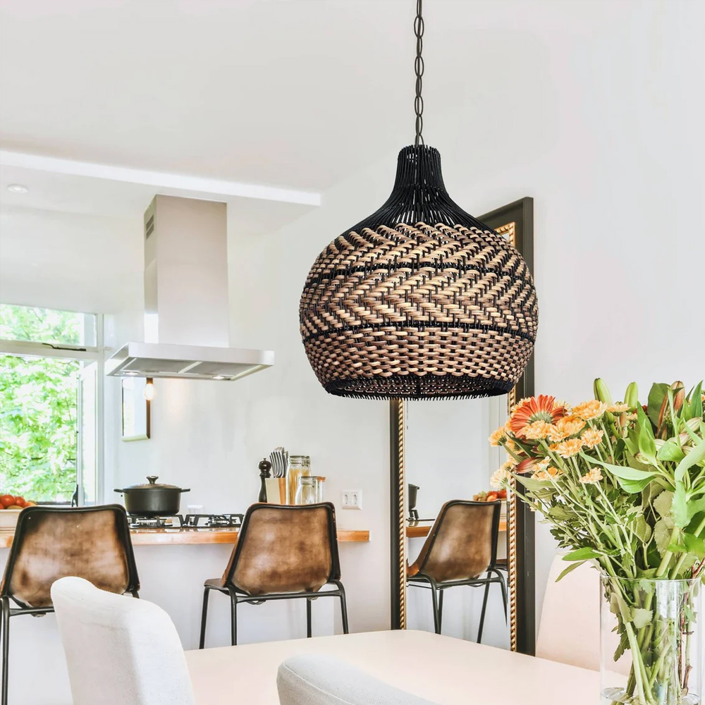 HandWoven Black Rattan Light Fixture Minimalism Rattan Ceiling Light