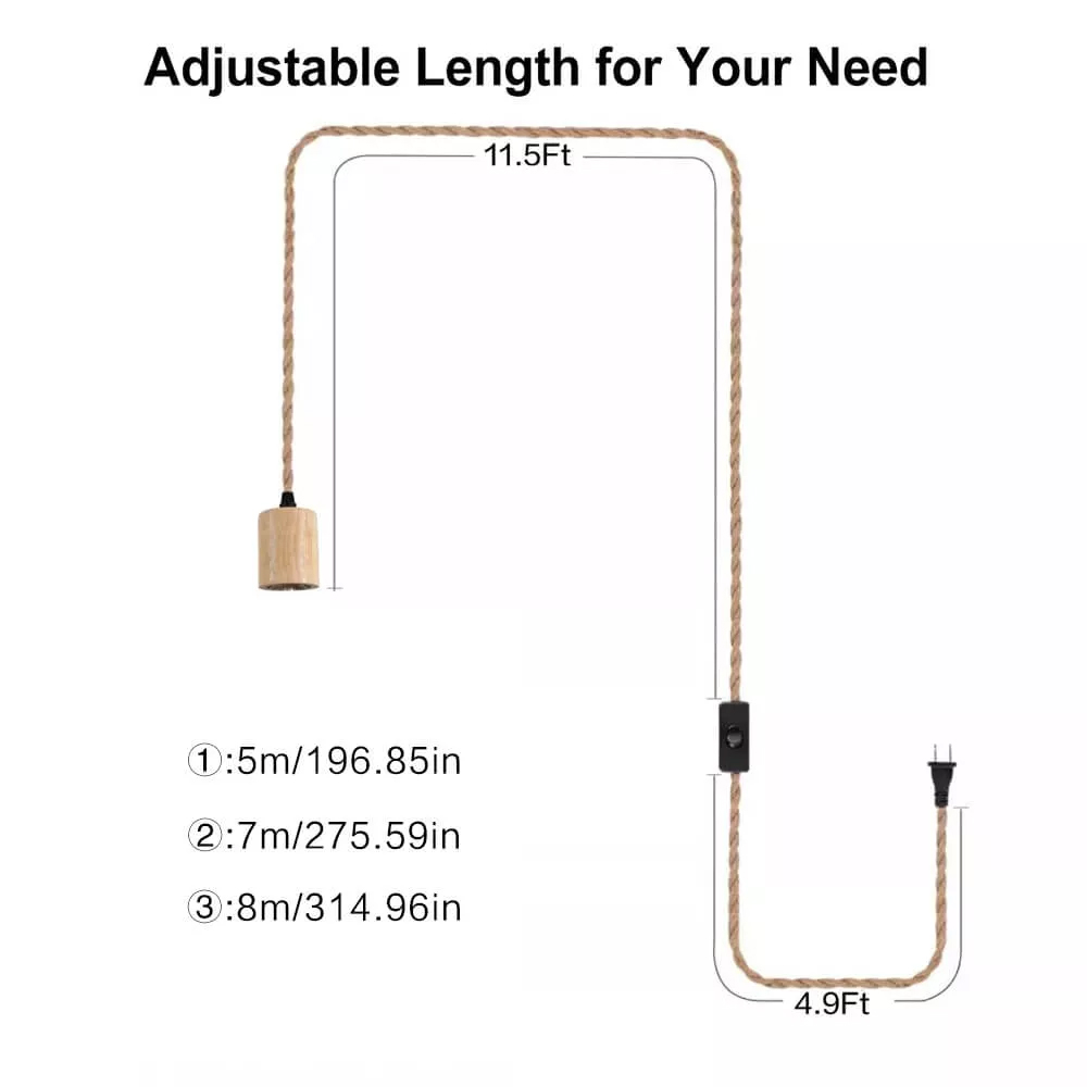 Vintage Style wood Pendant Light Cord Kits US Plug Switch E27 Vintage Lamp Holder for Simple Hanging Lamp Decor