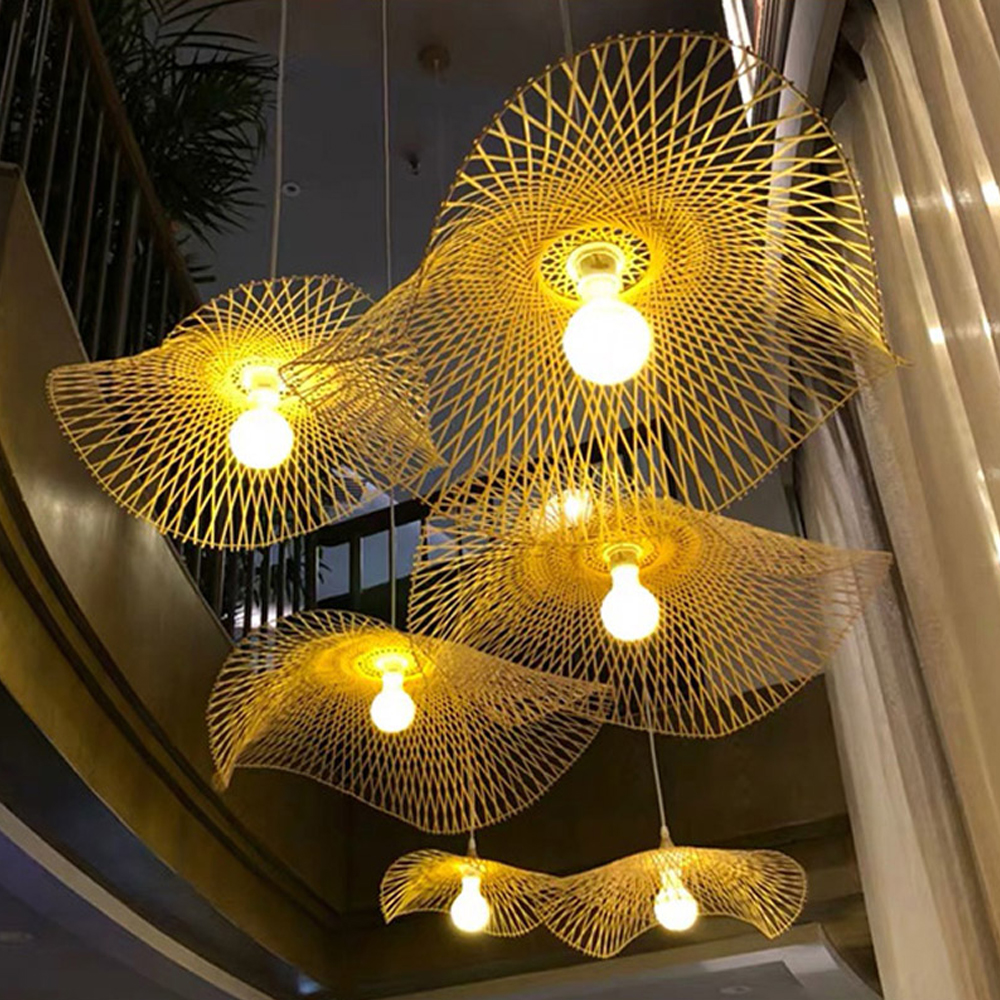 Hand Weaving Bamboo Lampshade Irregular Hat Shape Pendant Light