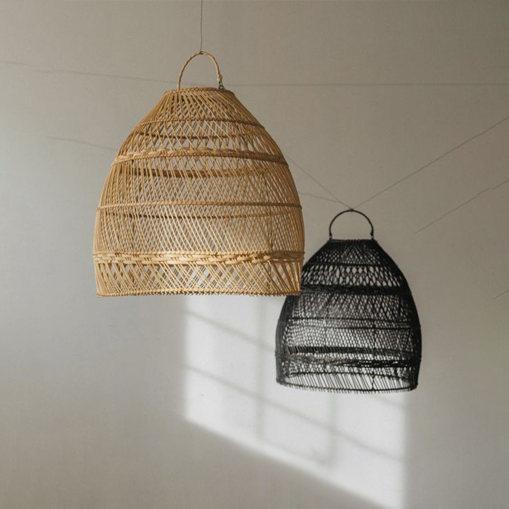 DIY Simple Natural Black Rattan Light Pendant Handmade Extra Large Lighting Shades