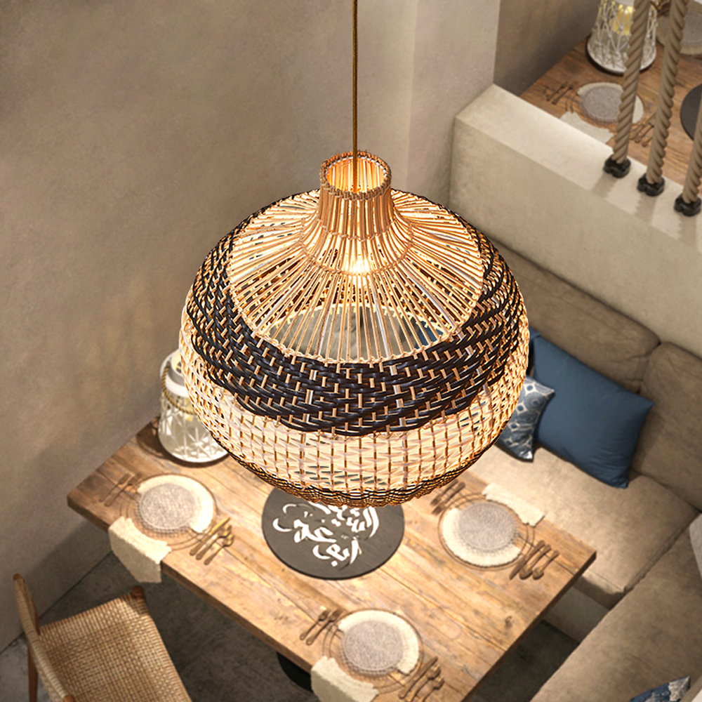 Modern Home Dining Room Decor Rattan Pendant Light Handmade Hanging Lampshade