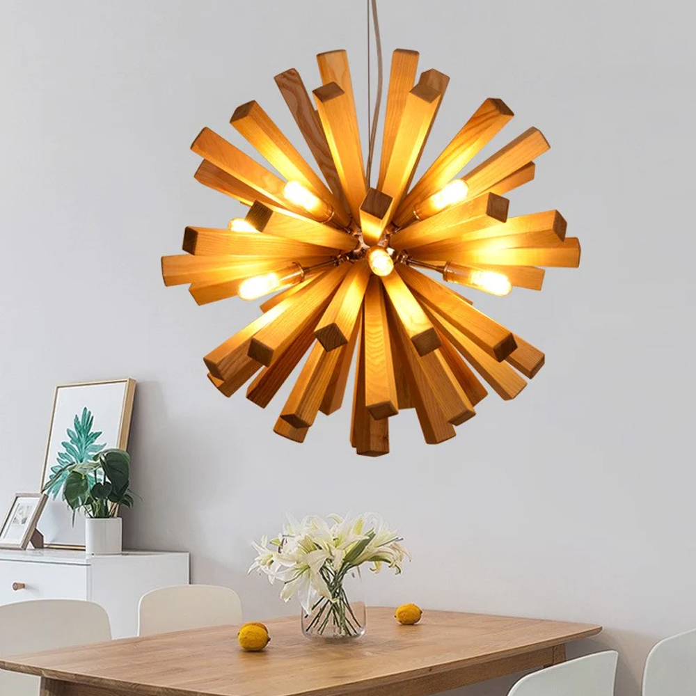 Nordic Dandelion-Shaped Wooden Chandelier For Kitchen Island