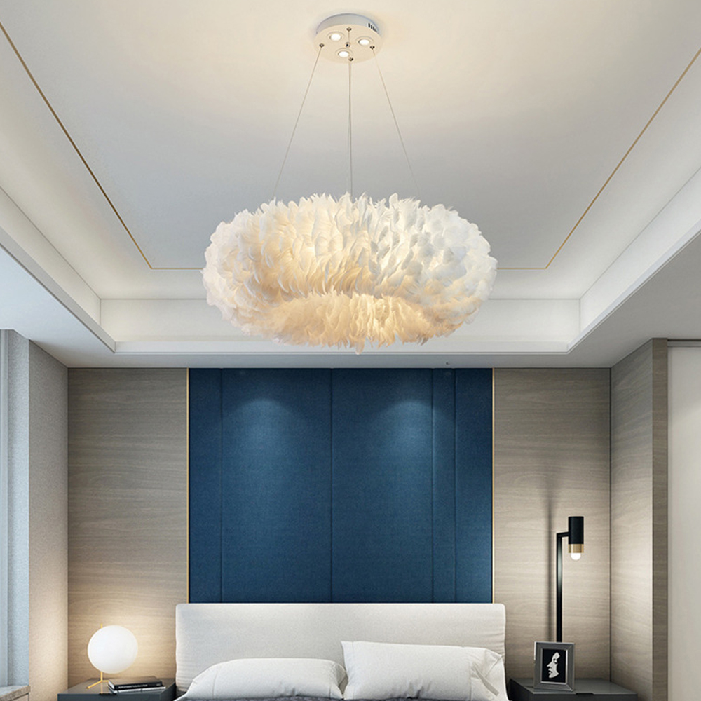 Home Decor Modern Feather Pendant Light Nordic Bedroom Chandelier