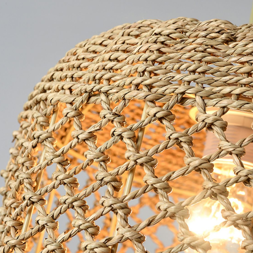Hand-woven Hollow Rattan Pendant Light Vintage Small Chandelier For Dining Room