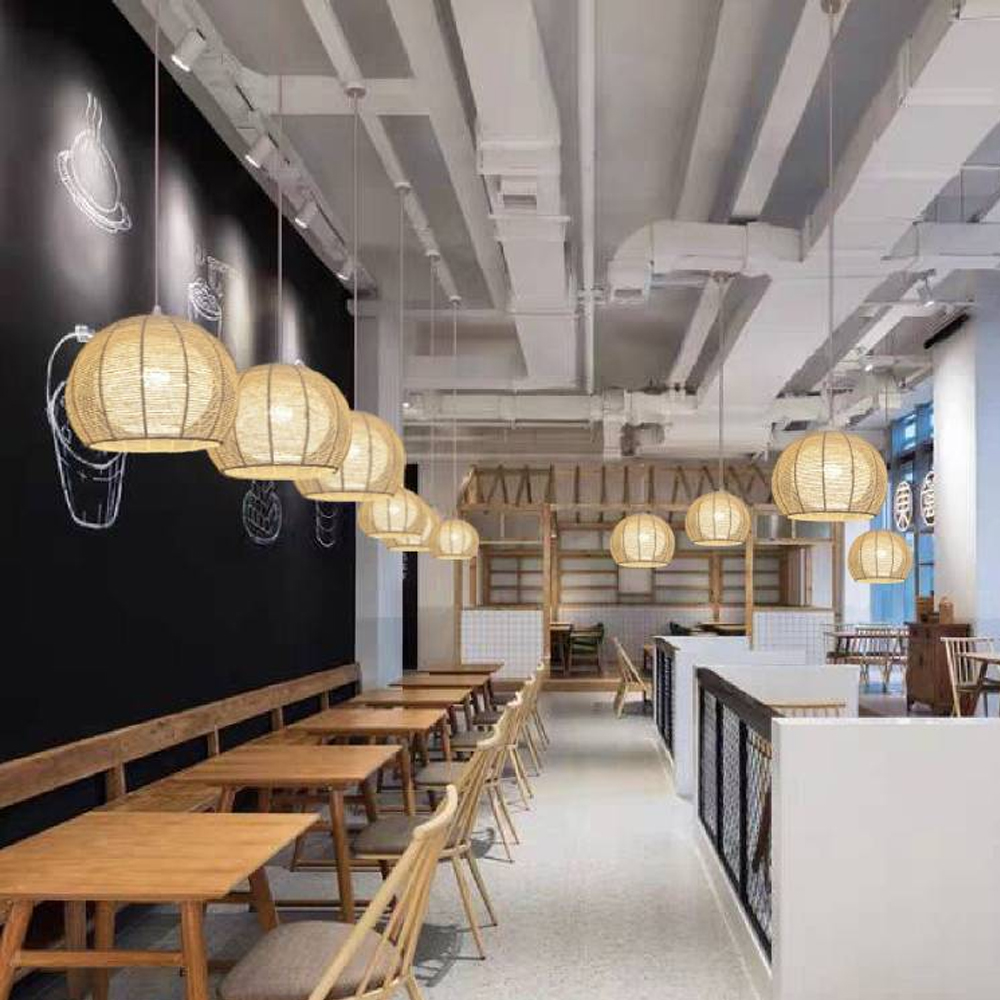 Nordic Hand-woven Rattan Pendant Light Balcony Tatami Hemp Rope Lamp