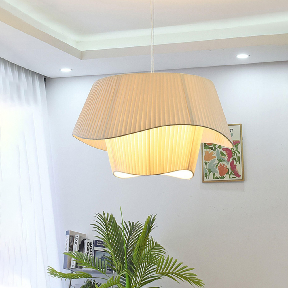 Unique Fabric Chandelier Bedroom Dining Room White Hanging Lamp