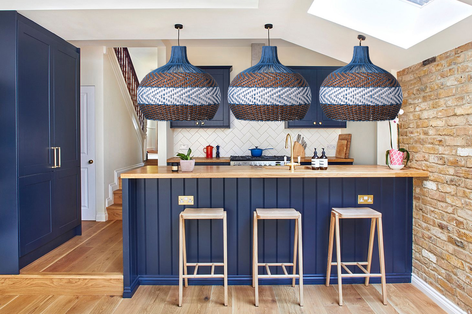 Handmade Kitchen Island Rattan Pendant Light Restaurant Blue Chandelie   7 354 