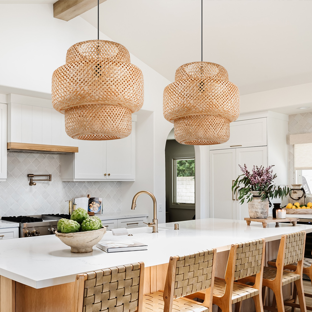 Boho Braided Chandelier Rattan Bamboo Pendant Lamp Shade