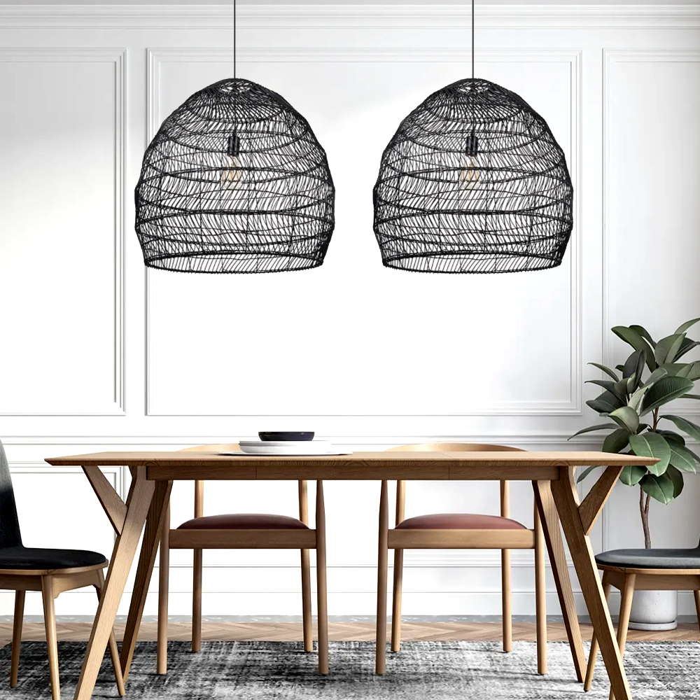 Natural Basket Rattan Woven Pendant Light Boho Design Hanging Lamp