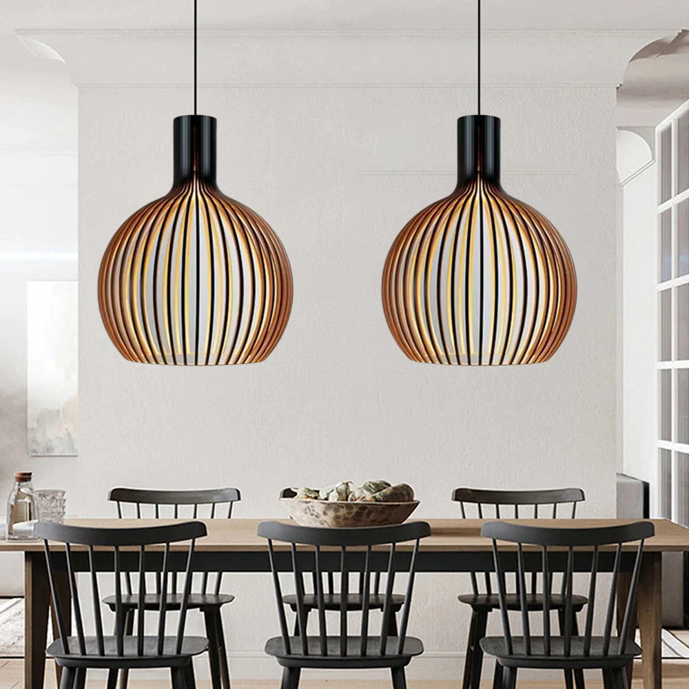Dining Room Wooden Birdcage Pendant Light Fixtures