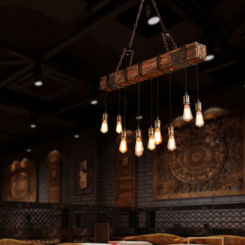 American Retro Industrial Wood Pendant Light Restaurant's Chandelier