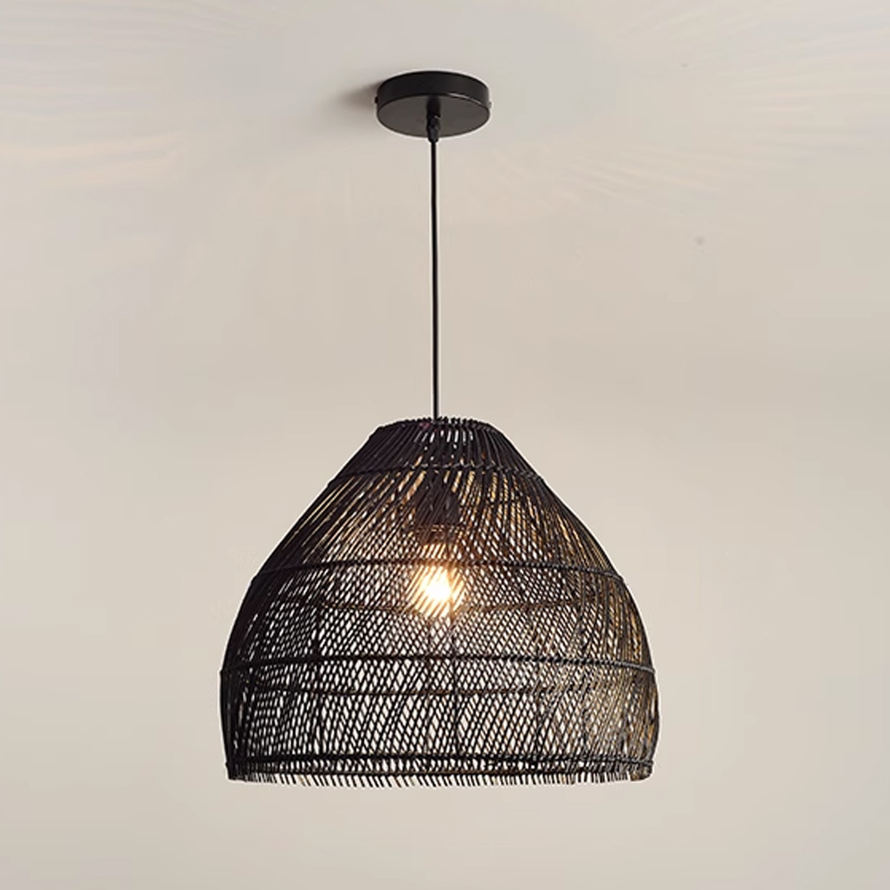 Japanese Log Style Black Bamboo Weaving Chandelier Dining Room Living Room Lamp