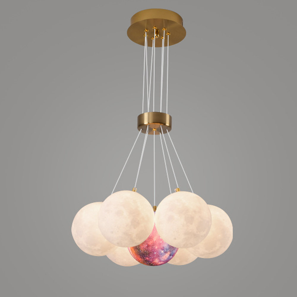 Nordic Children's Room Chandelier 3D Moon Bubble Ball Pendant Lamp