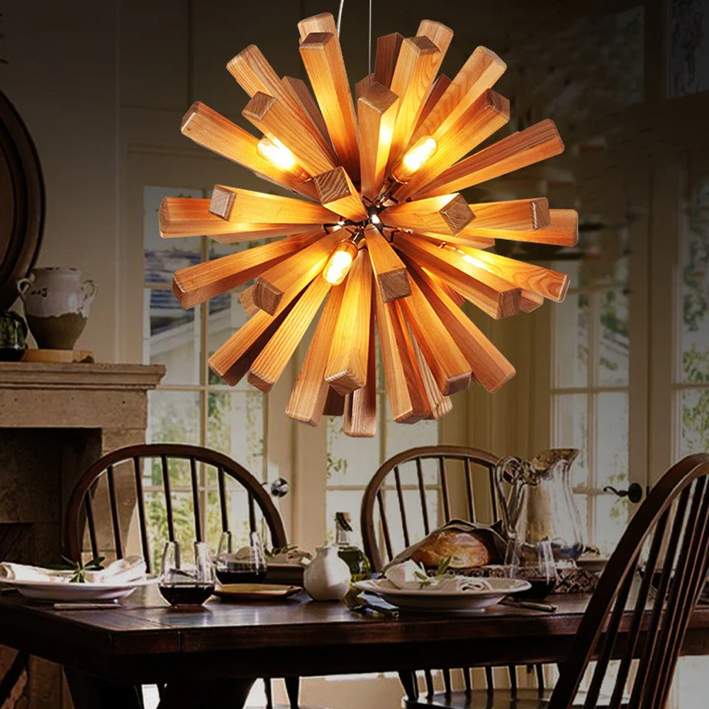 Nordic Dandelion-Shaped Wooden Chandelier For Kitchen Island