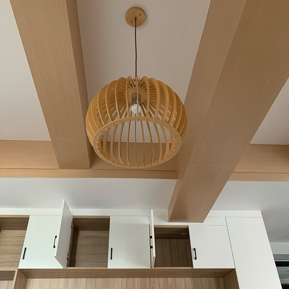 Nordic Hand-Woven Wood Chandelier Birdcage Lamp Japanese Creative Wood Pendant Lighting Fixture