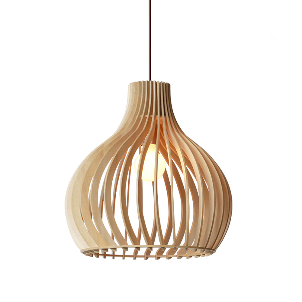 Nordic Hand-Woven Wood Chandelier Birdcage Lamp Japanese Creative Wood Pendant Lighting Fixture