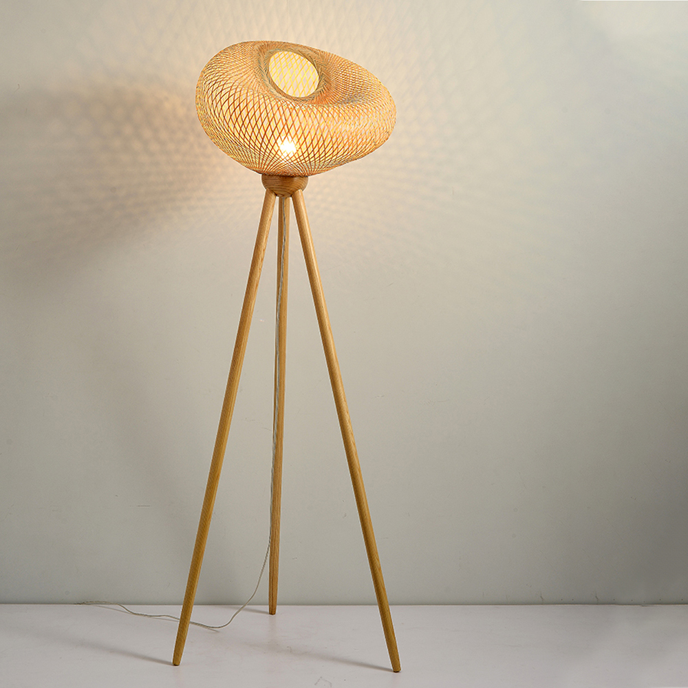 Bamboo Woven Design Floor Lamp Warm Wood Lighting