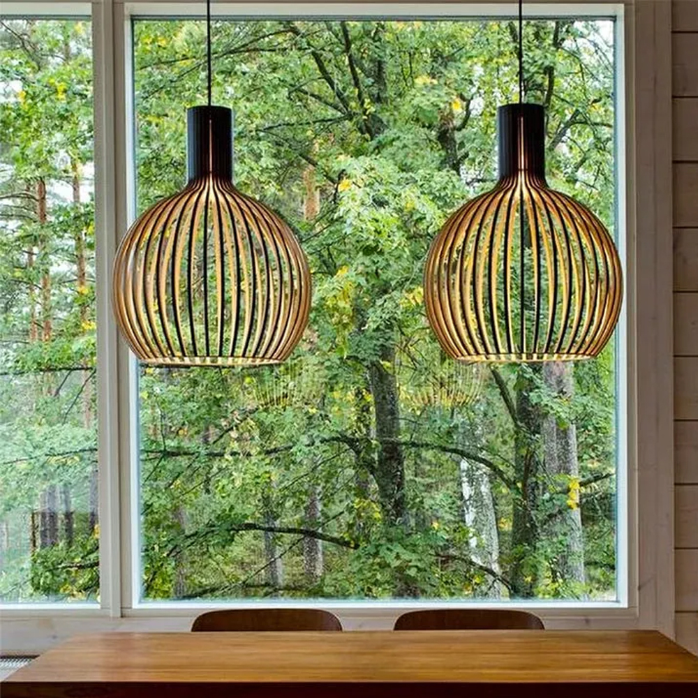 Modern Wooden Pendant Light Fixture Nordic Creative Birdcage Chandelier