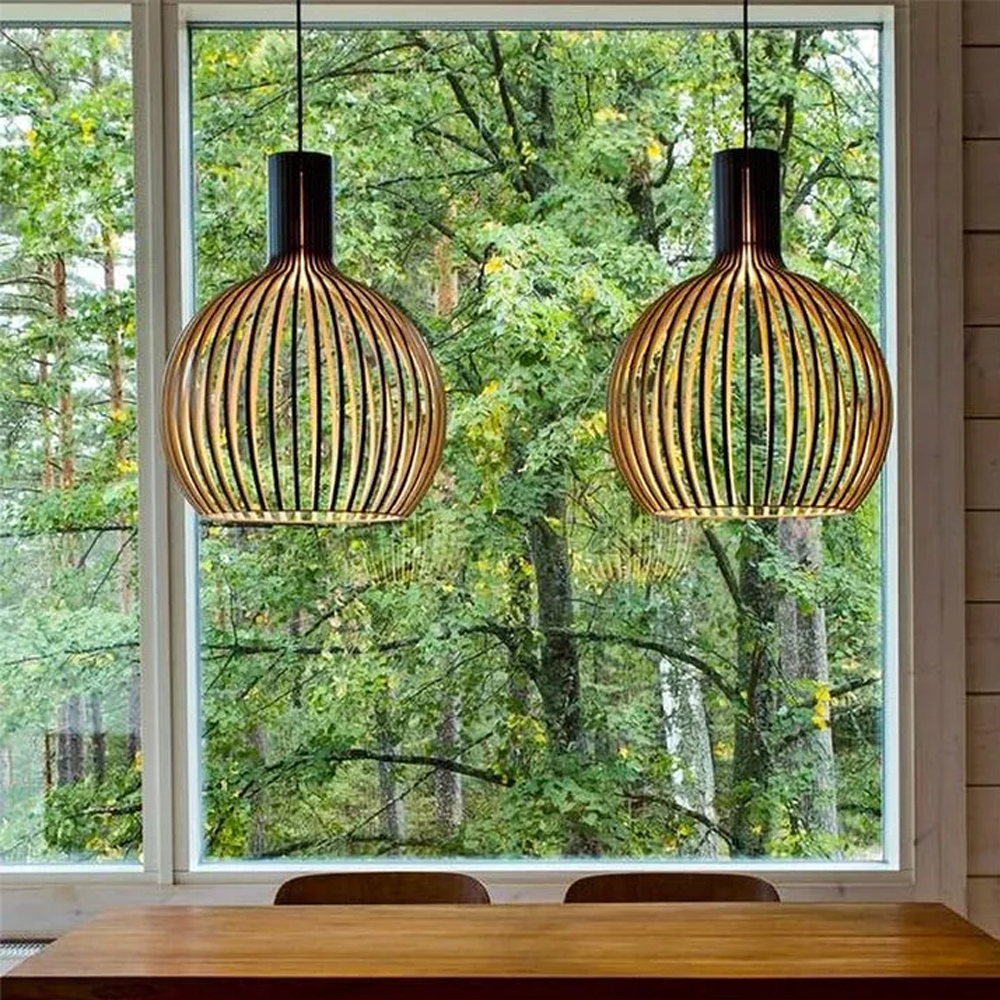 Modern Wooden Pendant Light Fixture Nordic Creative Birdcage Chandelie