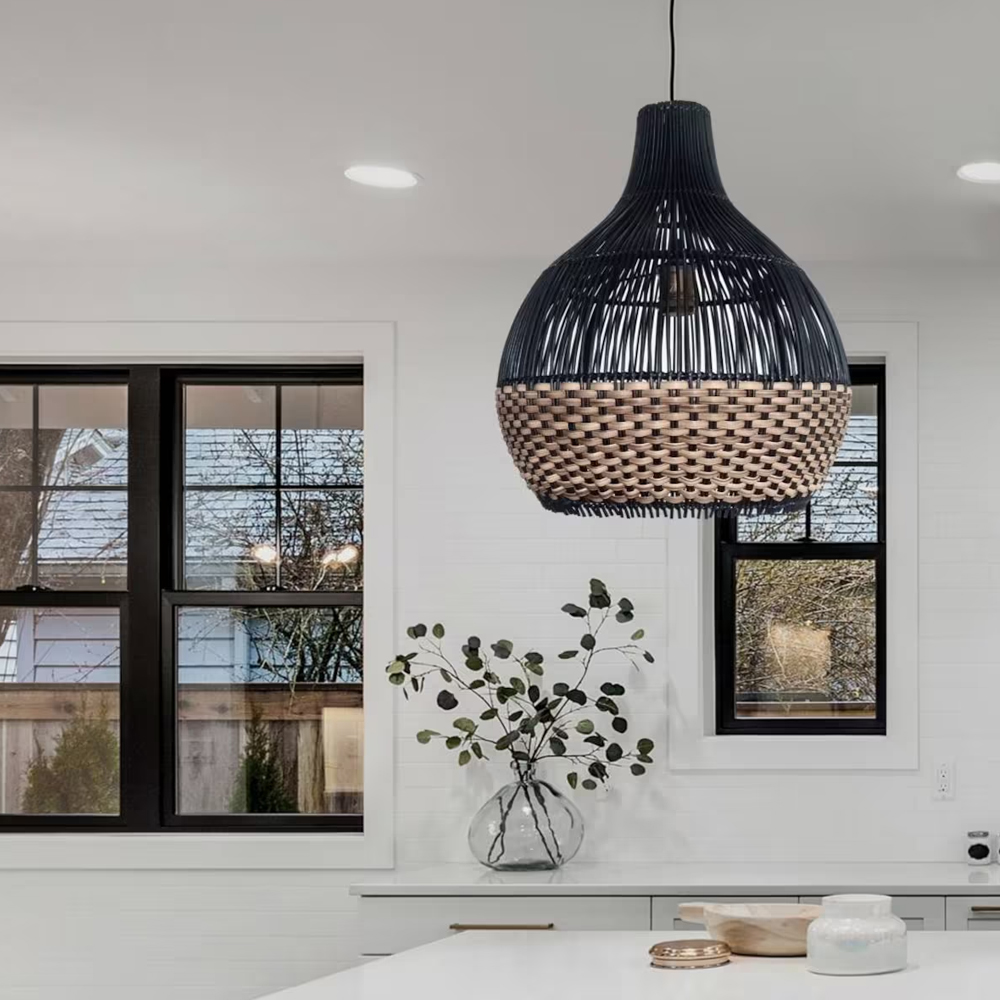 Salt Lake Handwoven Kitchen Island Black Rattan Pendant Light