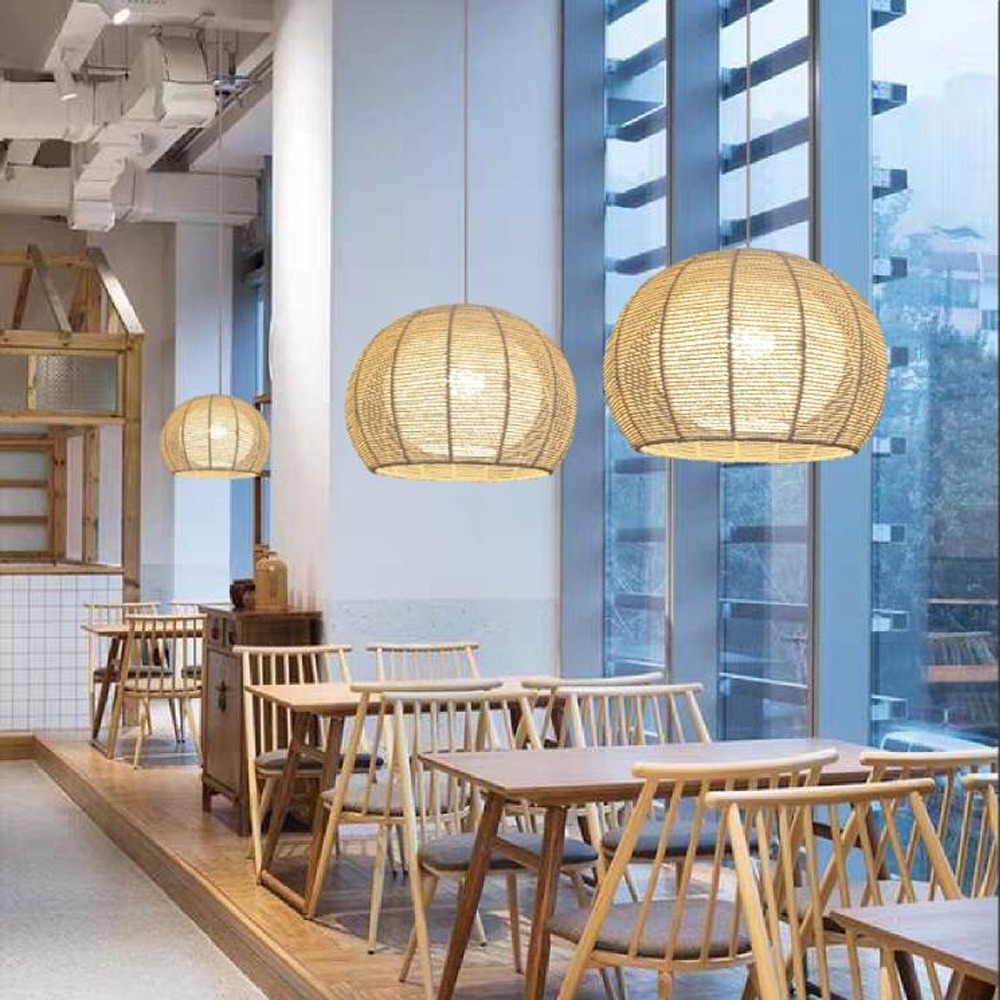 Nordic Hand-woven Rattan Pendant Light Balcony Tatami Hemp Rope Lamp