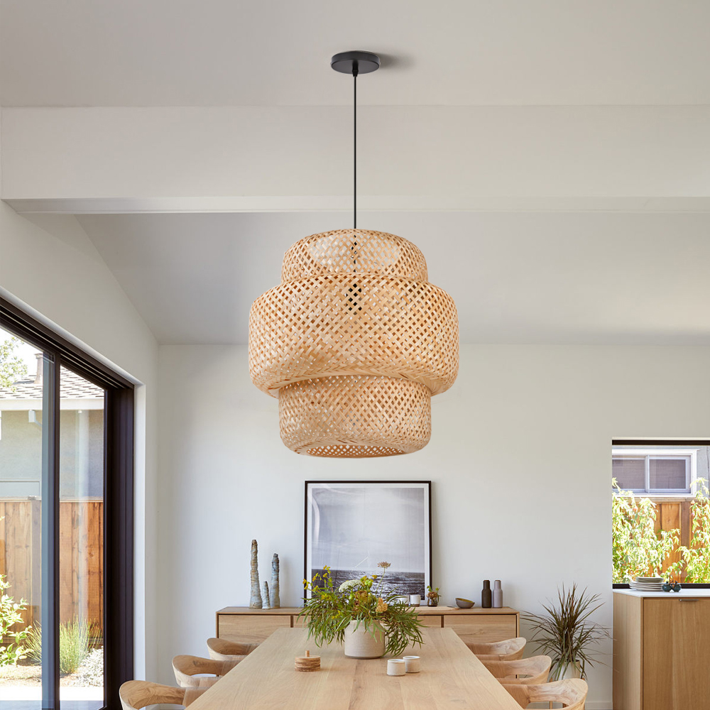 Boho Braided Chandelier Rattan Bamboo Pendant Lamp Shade