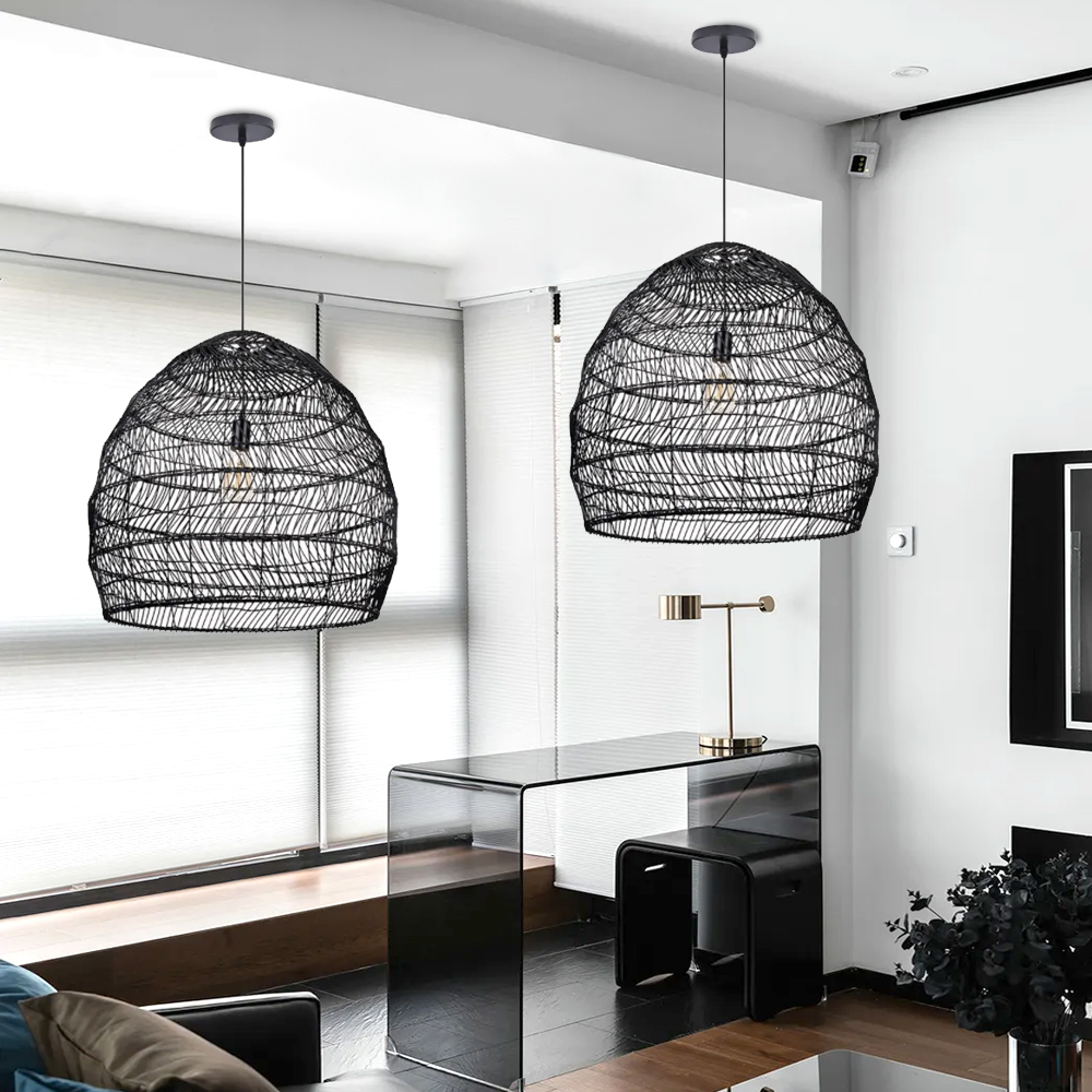 Natural Basket Rattan Woven Pendant Light Boho Design Hanging Lamp