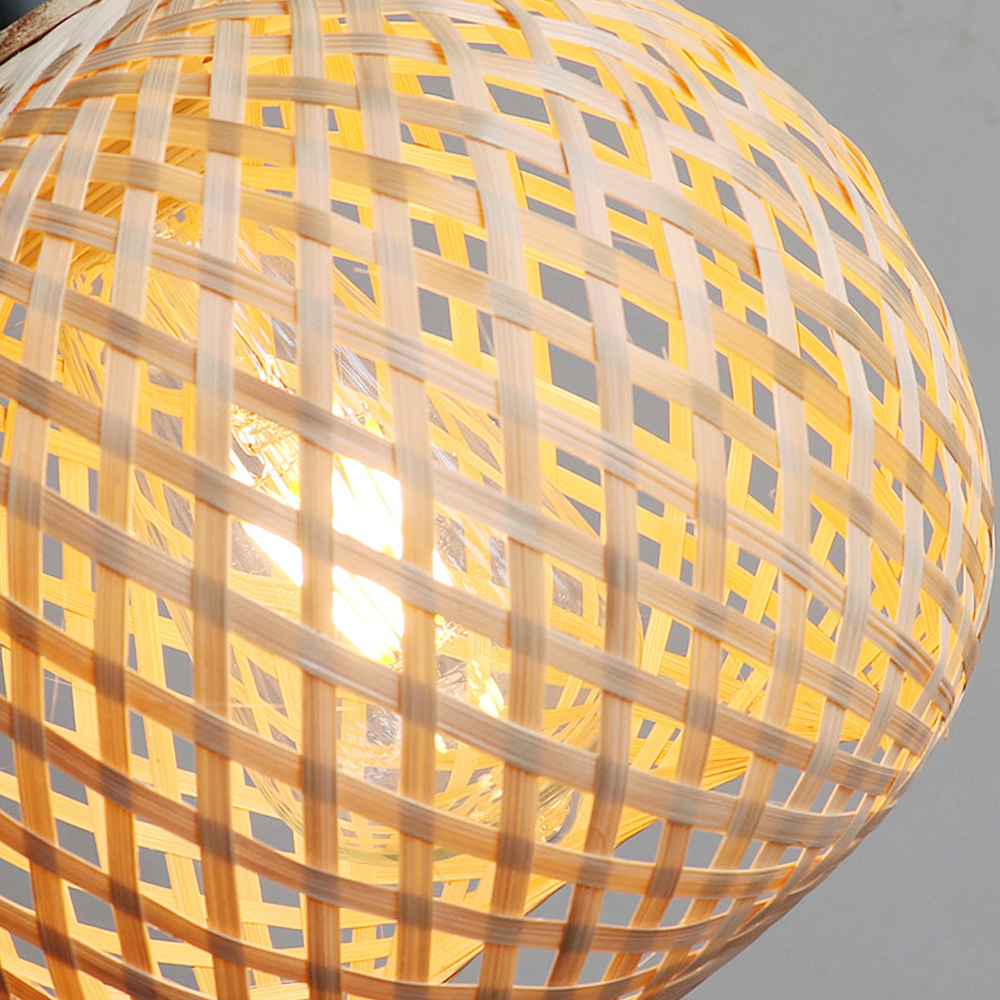 Handmade Kitchen Island Bamboo Pendant Light Minimal Woven Hanging Lamp