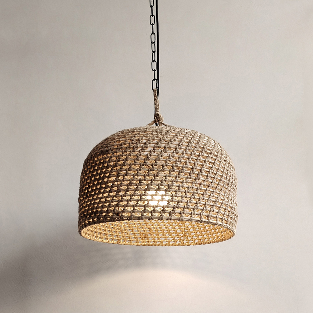 Japanese Rattan Weaving Kitchen Counter Pendant Light Hemp Rope Chandelier
