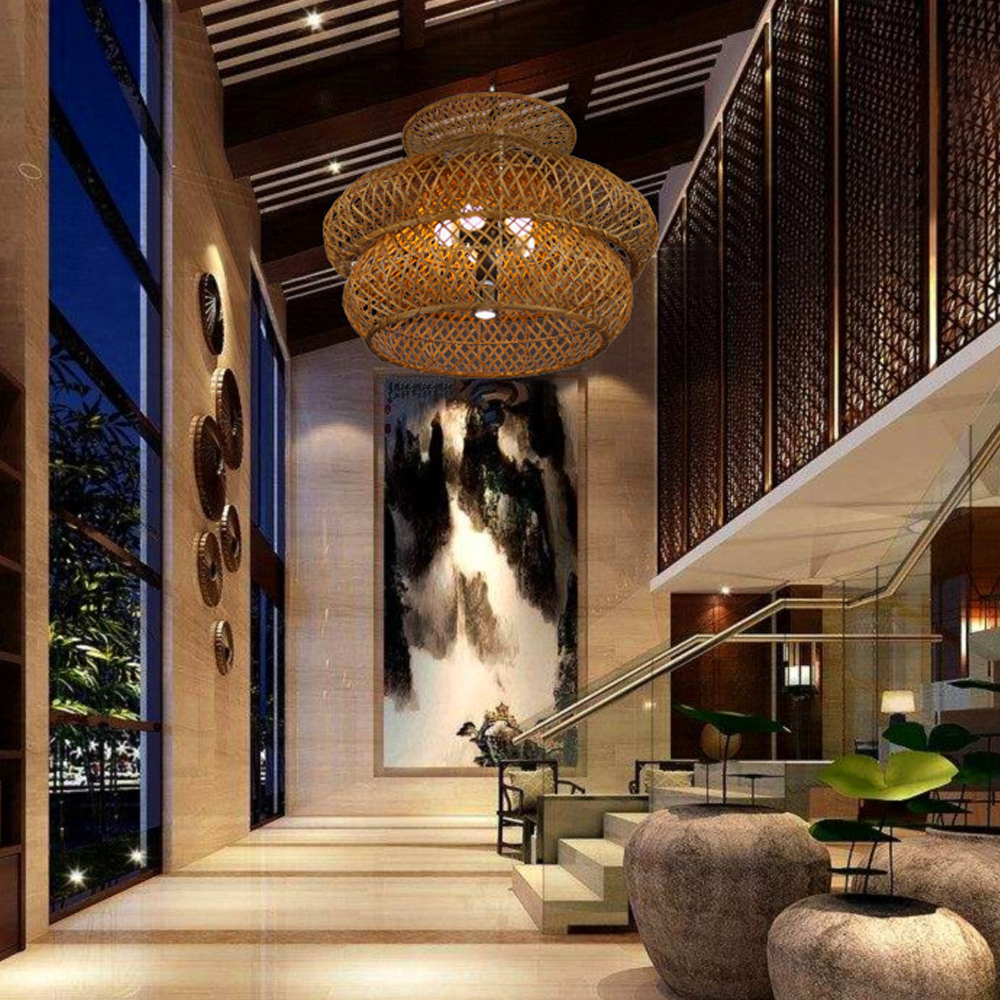 Farmhouse Pastoral Rattan Chandelier Living Room Retro Rattan Lamp Creative Art Lighting
