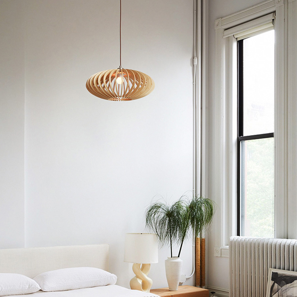 Nordic Hand-Woven Wood Chandelier Birdcage Lamp Japanese Creative Wood Pendant Lighting Fixture