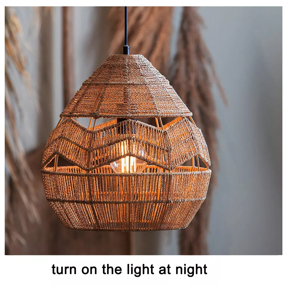 Wabi-Sabi Woven Rope Chandelier Chic Wicker Light Fixtures For Homestay