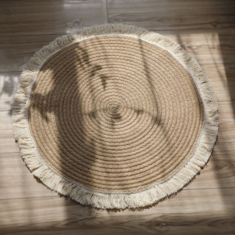 Nordic jute braided tassel floor mat rope balcony floor-to-ceiling window carpet