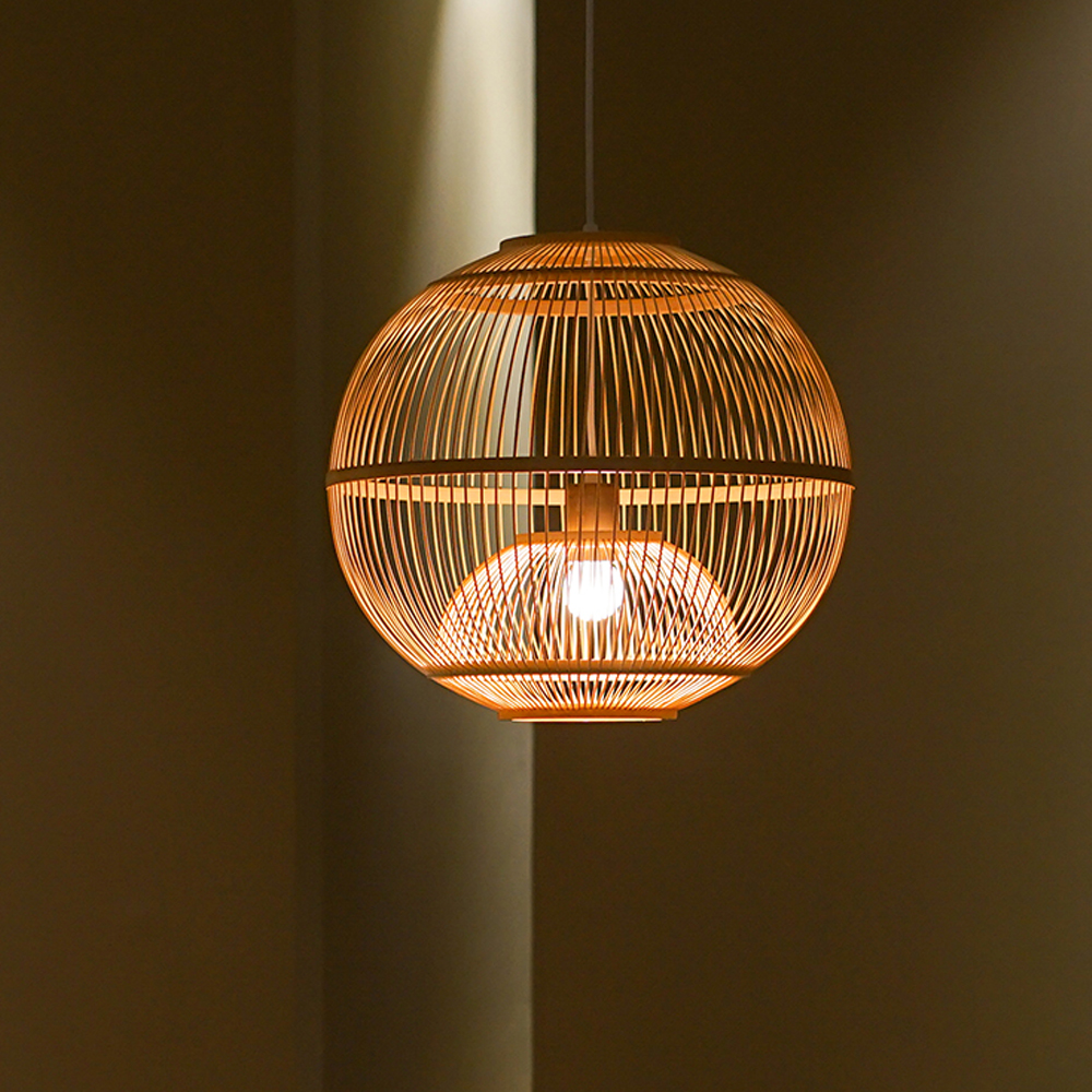 Japanese Style Hand-Woven Bamboo Lantern Chandelier Basket Ceiling Light Pendant