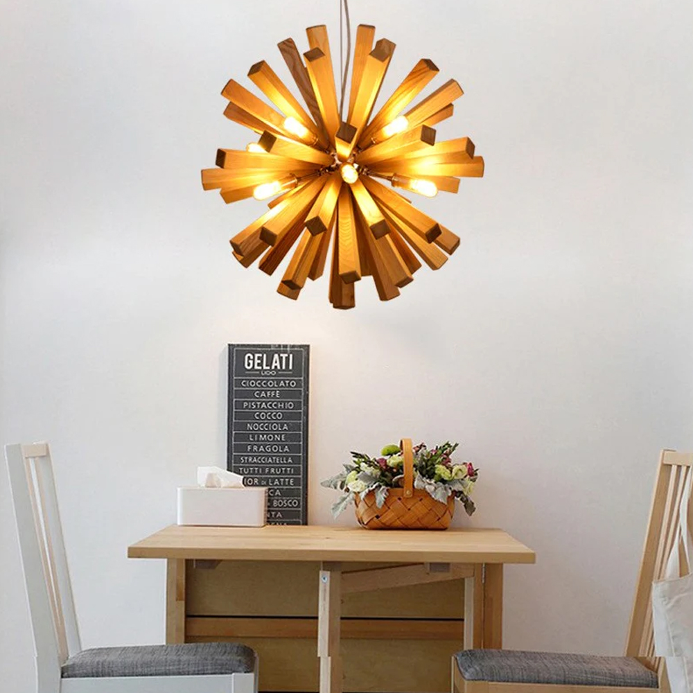 Nordic Dandelion-Shaped Wooden Chandelier For Kitchen Island
