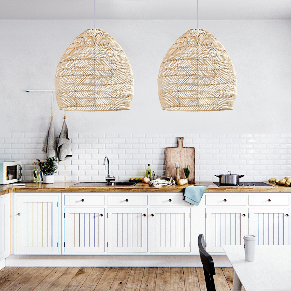 Natural Basket Rattan Woven Pendant Light Boho Design Hanging Lamp