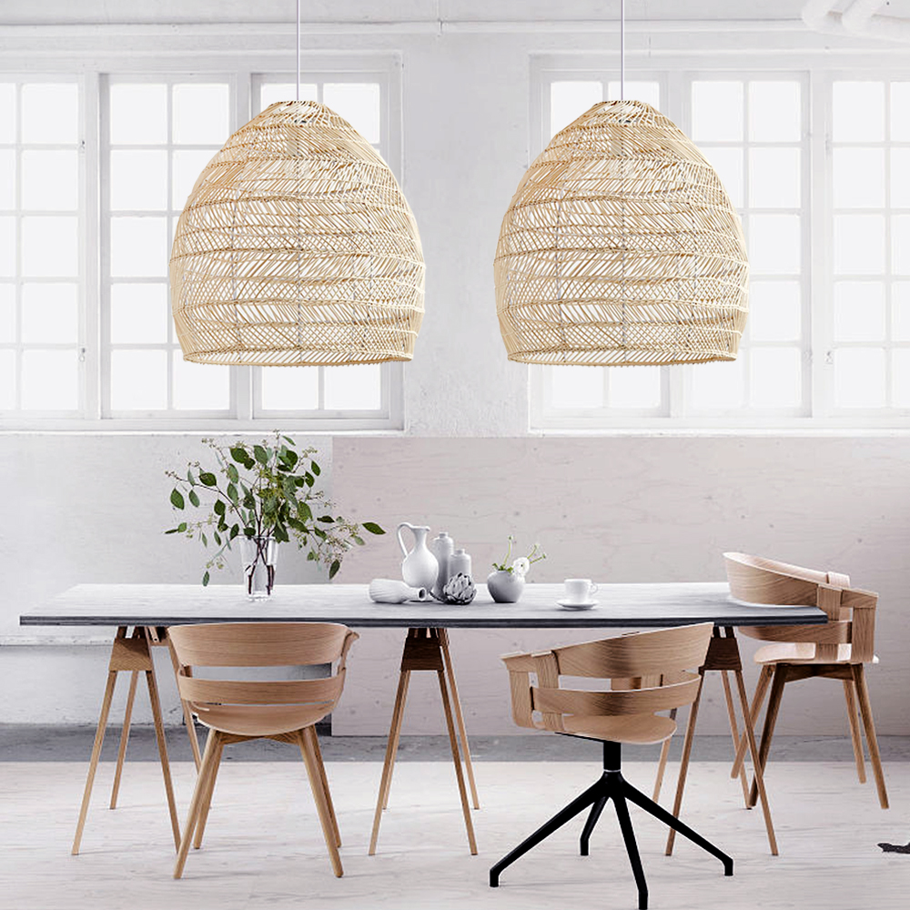 Natural Basket Rattan Woven Pendant Light Boho Design Hanging Lamp