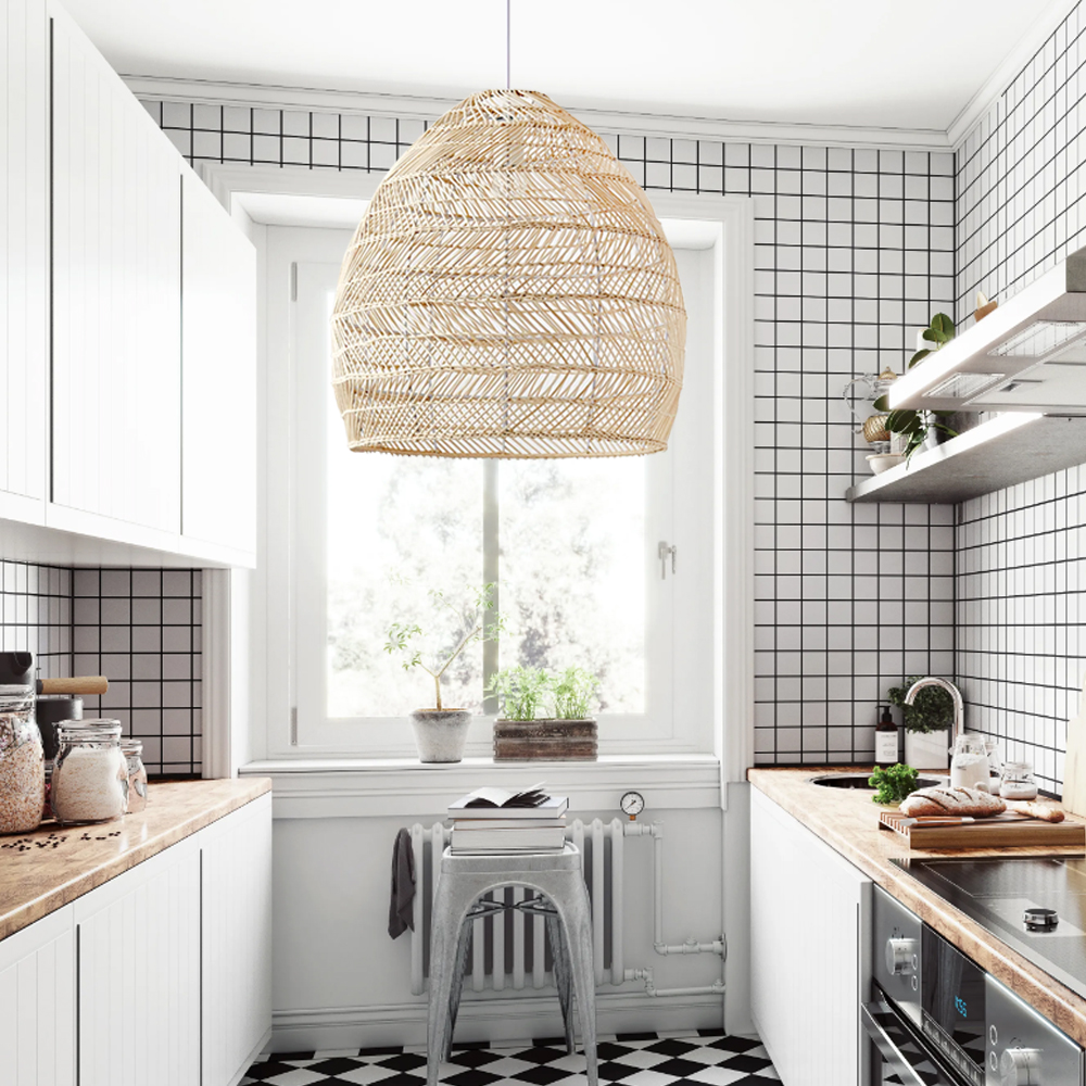 Natural Basket Rattan Woven Pendant Light Boho Design Hanging Lamp