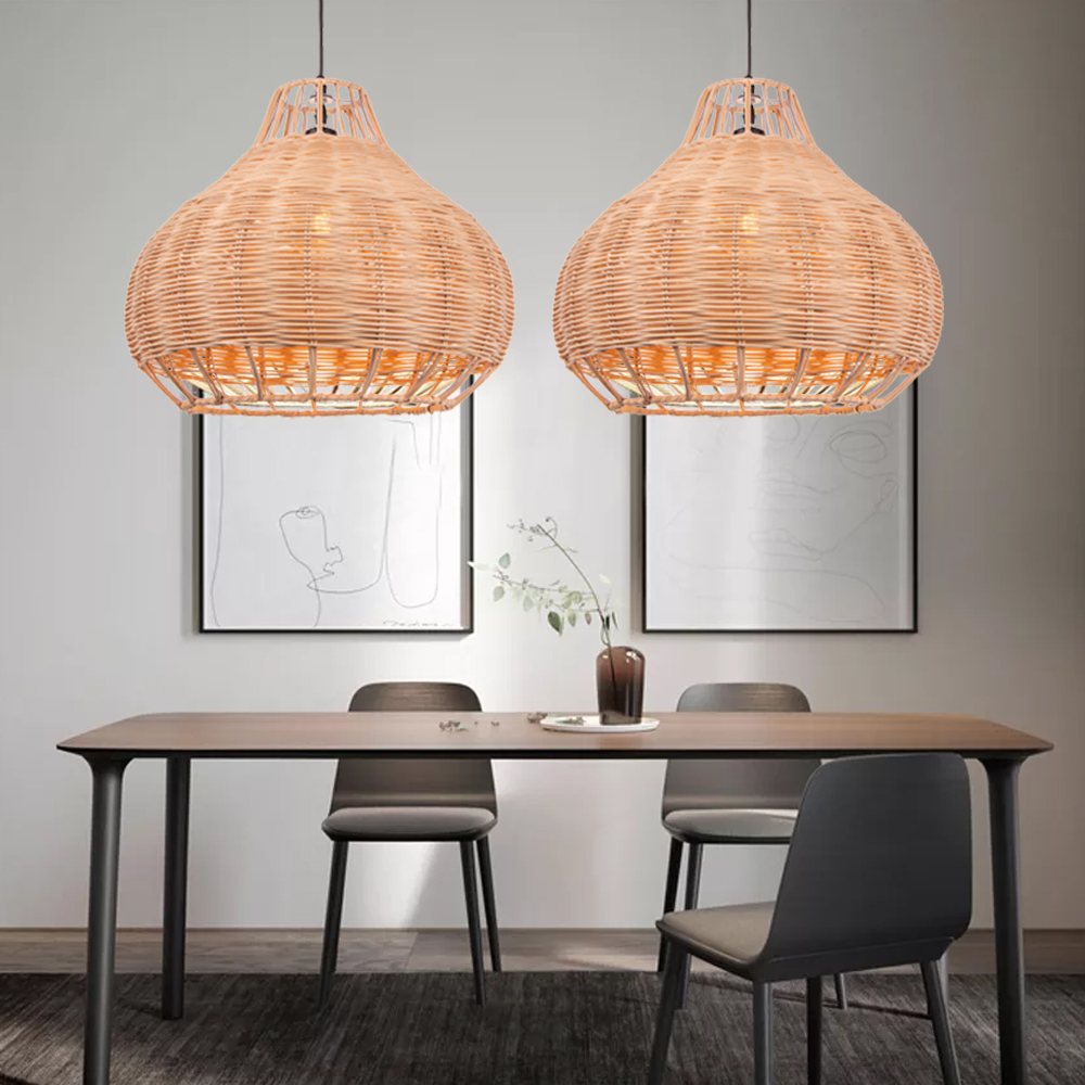 Scandinavian Hand Woven Ceiling Light Fixture  Plug In Rattan Pendant Lamp
