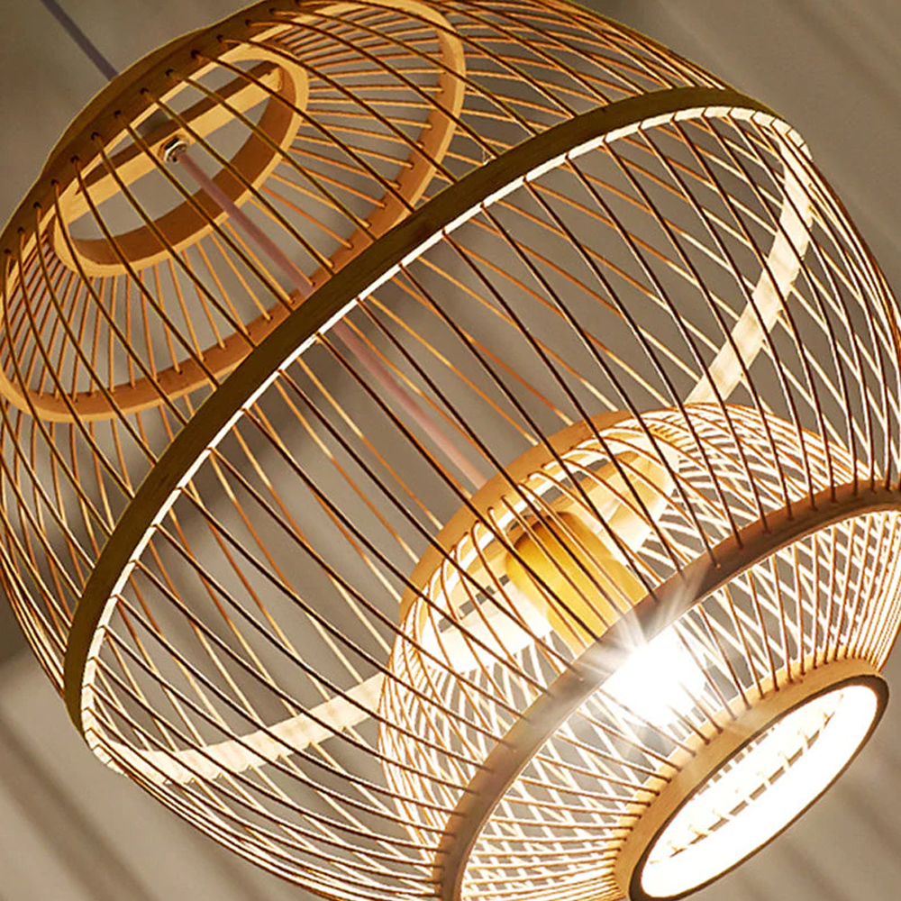 Japanese Style Hand-Woven Bamboo Lantern Chandelier Basket Ceiling Light Pendant