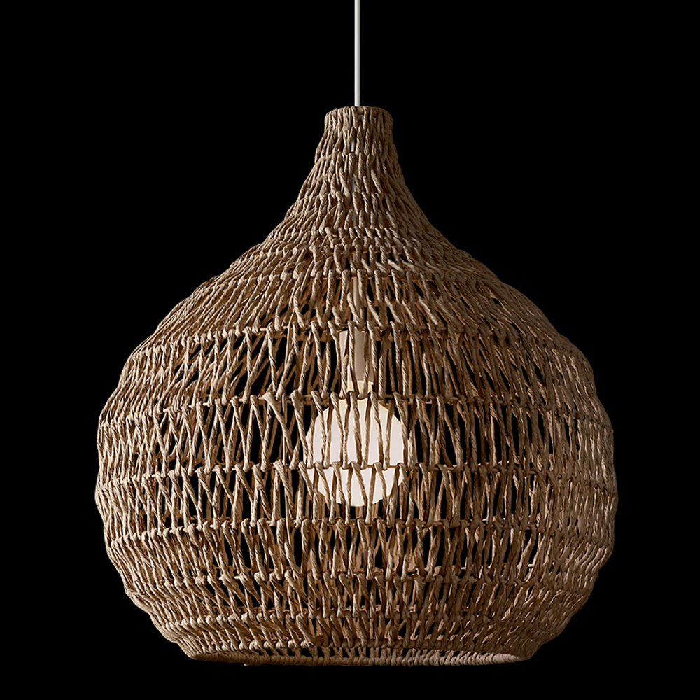 Retro Handwoven Grass Chandelier Dining Room Wicker Pendant Light 
