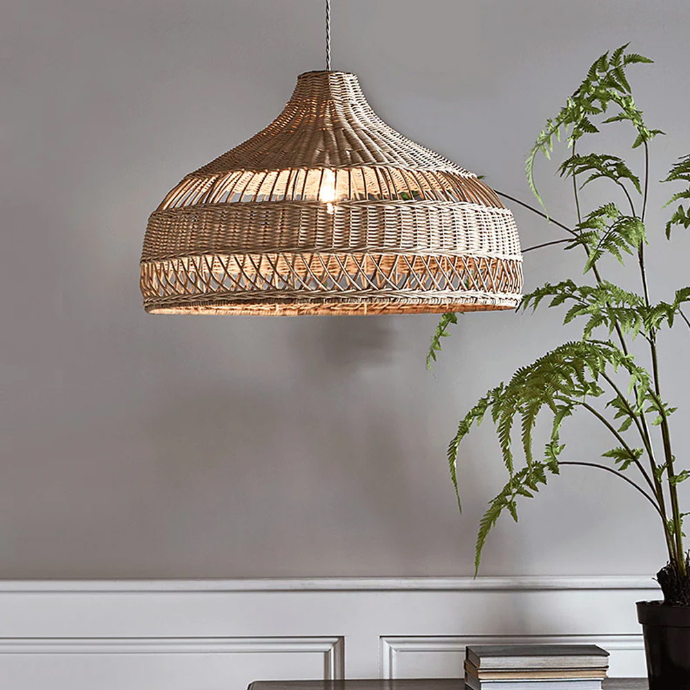 Hand-Woven Light Brown Basket Rattan Pendant Light Shades For Bedroom Living Room
