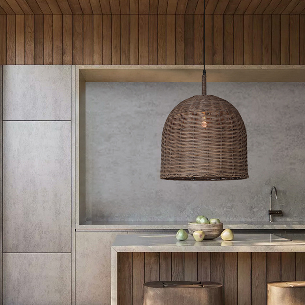 Brown Basket Weave Rattan Pendant Light