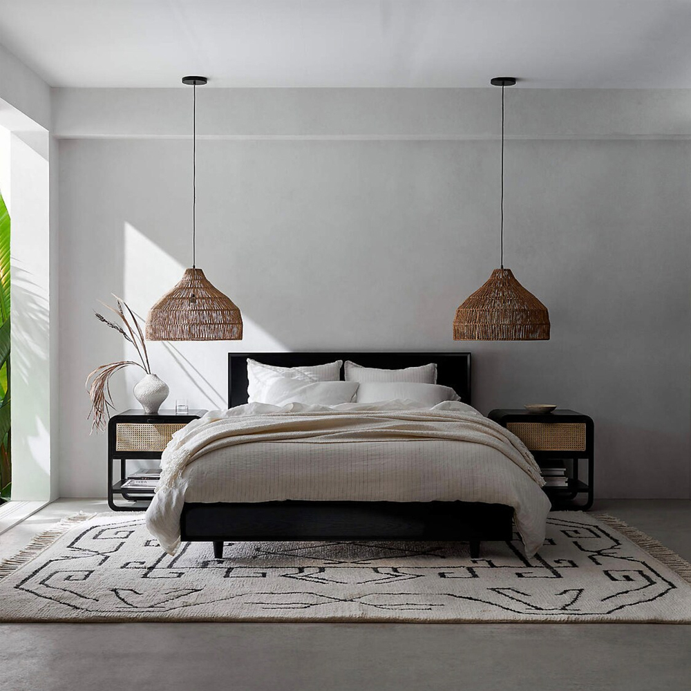 Farmhouse Rattan Pendant Lighting Fixture For Bedroom