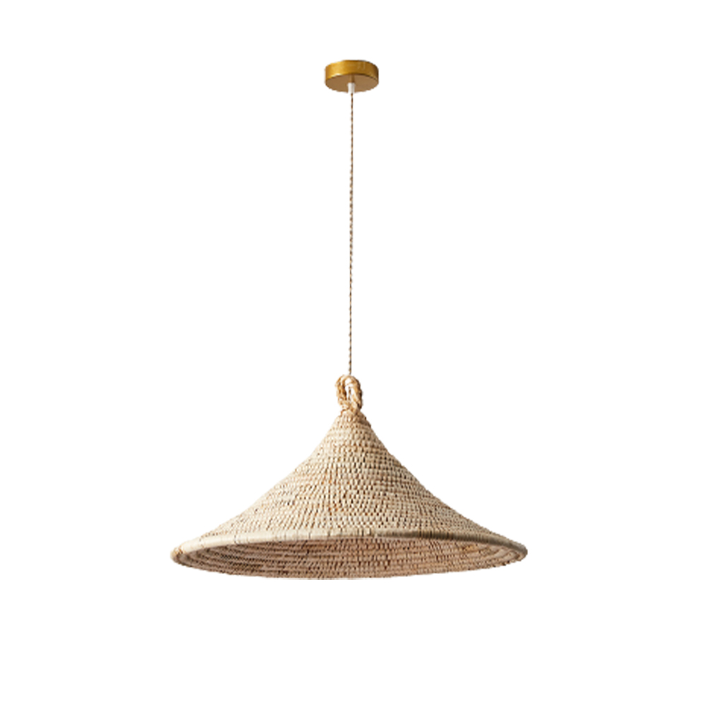 Wabi-sabi Hardwired Rattan Straw Hat Pendant Light Home Decor Lamp
