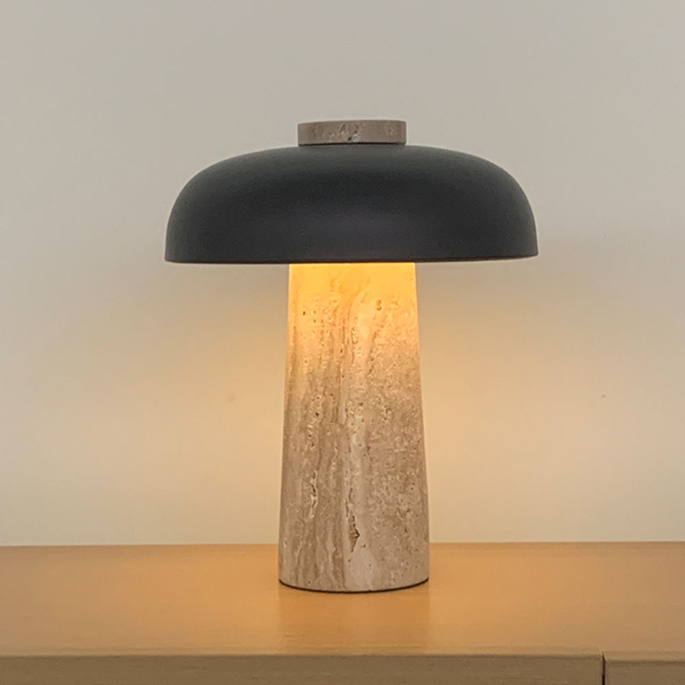 Wabi-Sabi Dimmable Travertine Mushroom Table Lamp Bedroom Bedside Lamp