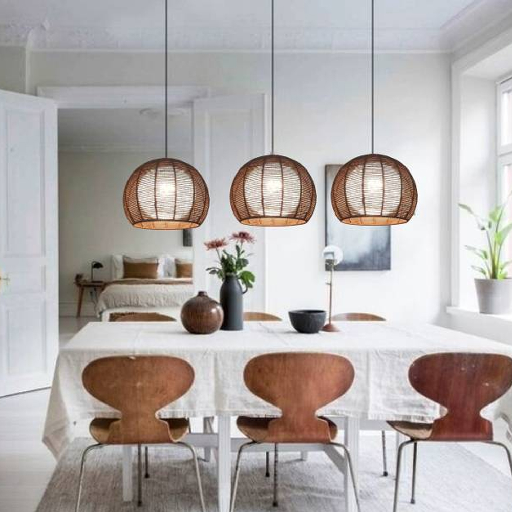Nordic Hand-woven Rattan Pendant Light Balcony Tatami Hemp Rope Lamp